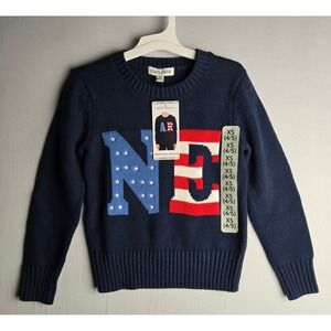 State of Mine Kids Americana Sweater Navy Blue Red White Stars Stripes XS 4/5